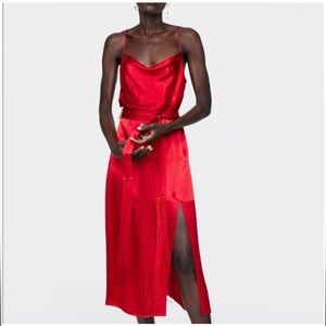 Zara Satin Slit Tassel Dress
